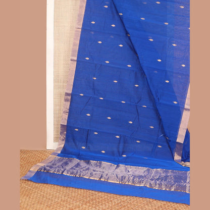 Pothys Blue leaf motifs chanderi cotton saree with contrast zari border & striped pallu