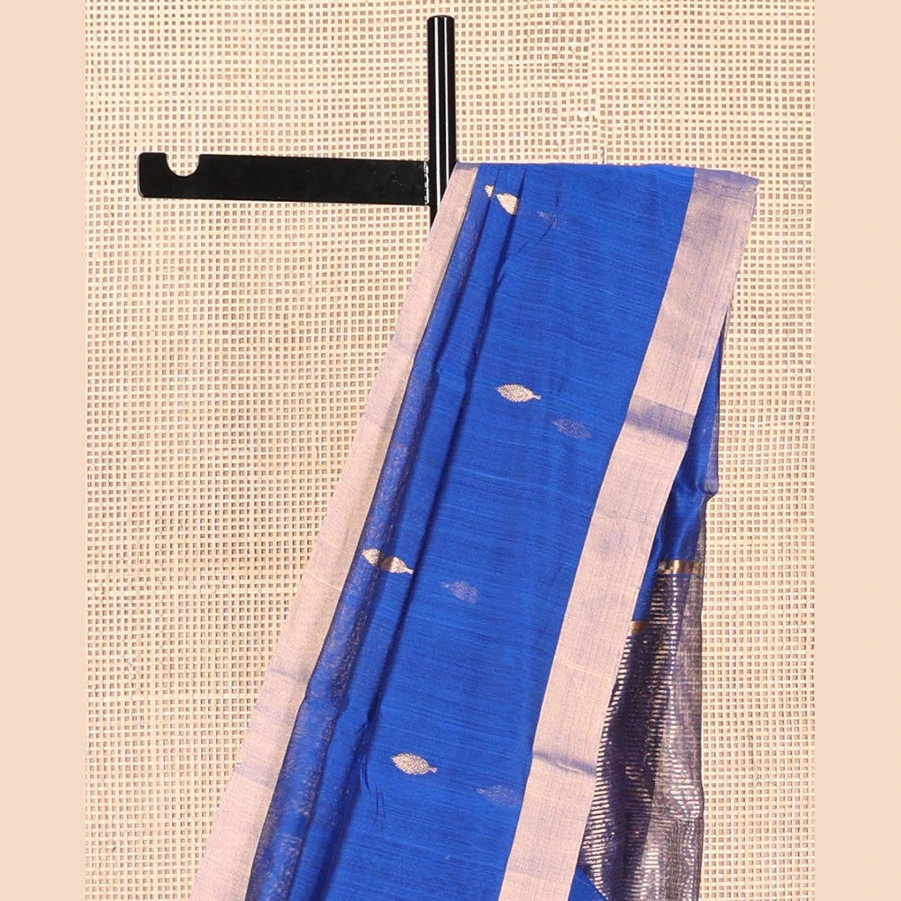 Pothys Blue leaf motifs chanderi cotton saree with contrast zari border & striped pallu