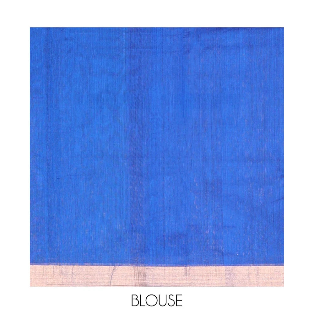 Pothys Blue leaf motifs chanderi cotton saree with contrast zari border & striped pallu