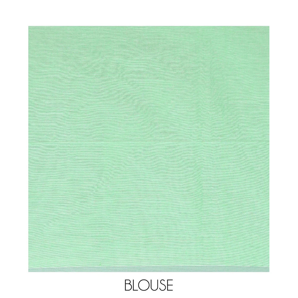 Pothys Pista green thread buttas Khadi cotton saree, contrast plain border, and pallu of geometric buttas