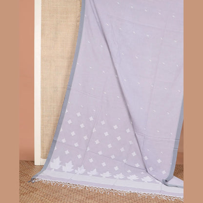 Pothys Grey thread buttas Khadi cotton saree, contrast plain border, and pallu of geometric buttas
