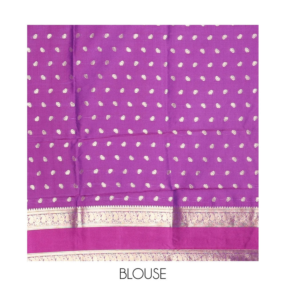 Pothys Blue zari buttas kanchi soft silk saree, contrast manga and peacock motifs woven rettai pettu border, ogee patterned pallu, and a zari design blouse