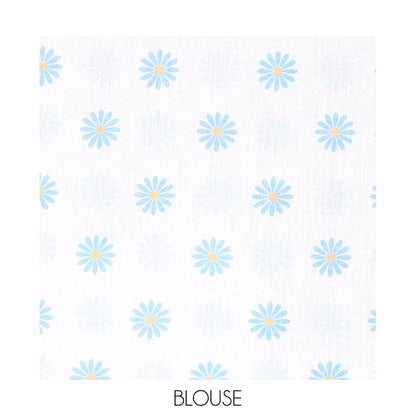 Pothys Borderless Blue Linen Saree Beautified with Big Daisy Flower Motifs Printed All Over the Body and Pallu, Complemented by a Contrast Blouse Printed with Daisy Flower Motifs