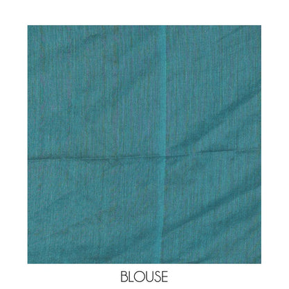 Pothys Borderless Peacock Color Plain Khadi Mul Cotton Saree Features a Self-Pallu with Tassels, and a Matching Blouse