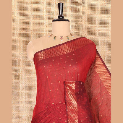 Pothys Khadi Mul Cotton Saree with Zari Buttas & Tissue Pallu