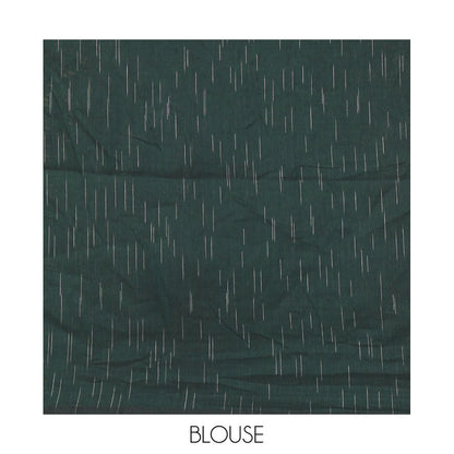 Pothys Borderless Green Khadi Mul Cotton Saree Decked with Jharna-Style Waterdrop Motifs, Featuring a Gleaming Zari-Woven Pallu, Paired with a Matching Blouse Replicating the Body Motifs
