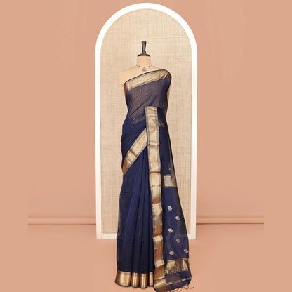 Pothys Navy Blue Maheshwari Cotton Saree with Floral Buttas