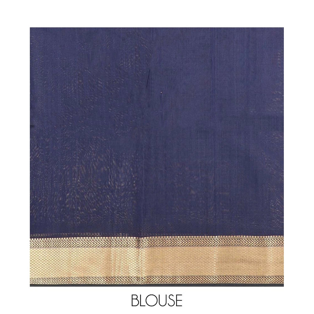Pothys Navy Blue Maheshwari Cotton Saree with Floral Buttas