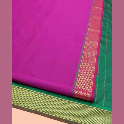 Pothys Rani Pink Plain Ten Yard Art Silk Saree, Complemented by a Contrast Ara Maadam Border, and Pallu Featuring Zari Stripes