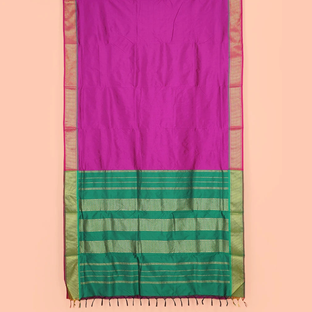Pothys Rani Pink Plain Ten Yard Art Silk Saree, Complemented by a Contrast Ara Maadam Border, and Pallu Featuring Zari Stripes