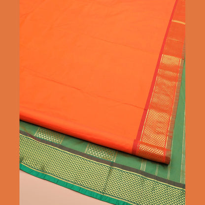 Pothys Orange Plain Ten-Yard Art Silk Saree, Complemented by a Contrast Traditional Ara Maadam Border, and Pallu Enriched with Zari Designs,