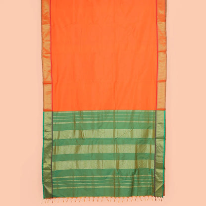 Pothys Orange Plain Ten-Yard Art Silk Saree, Complemented by a Contrast Traditional Ara Maadam Border, and Pallu Enriched with Zari Designs,