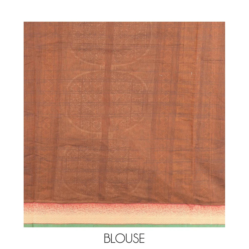 Pothys Brown Coimbatore Cotton Saree Beautified with 3d Textures All Over Its Body, Complemented by Contrast Border, Pallu Depicts Intricate Designs, and Is Paired with a Matching Blouse