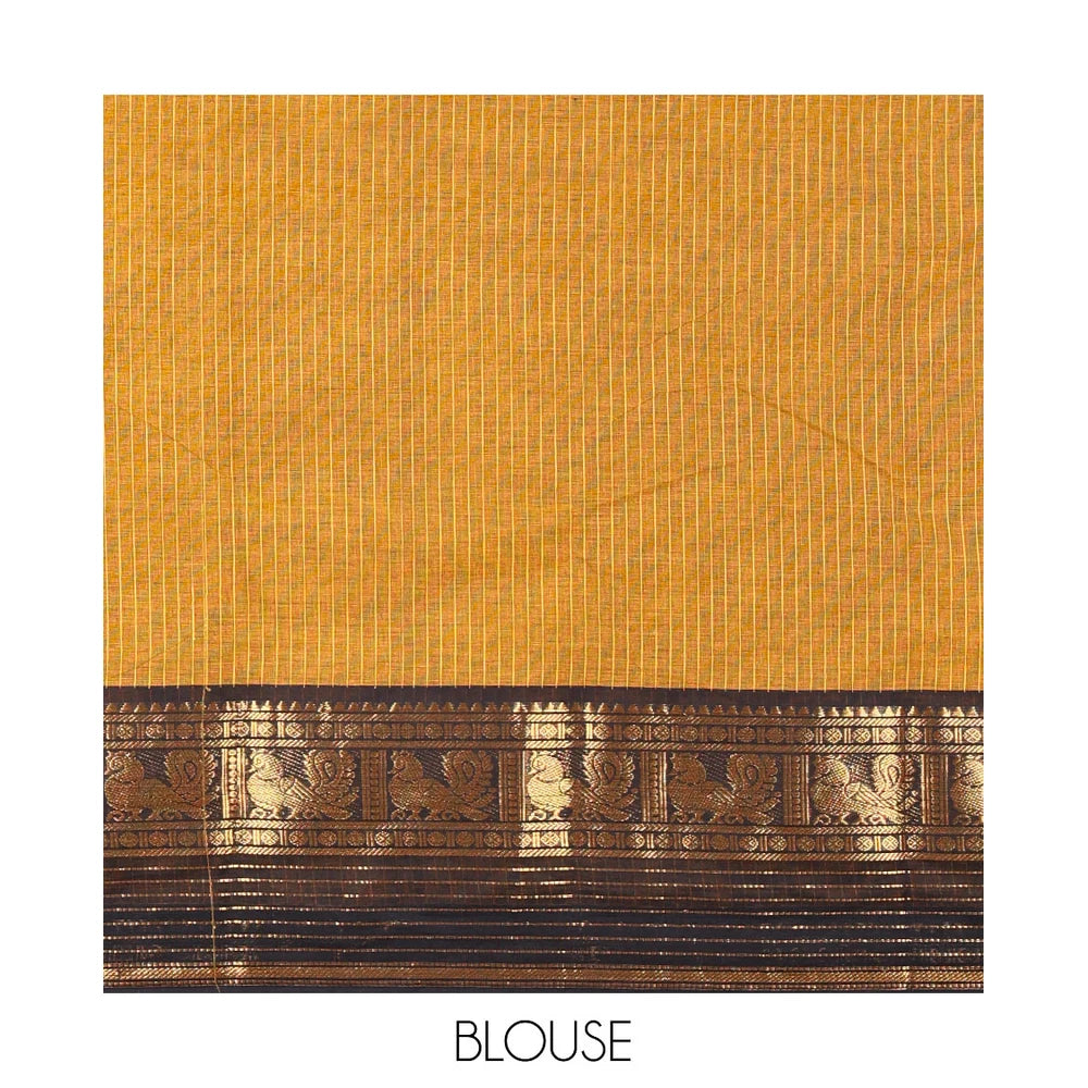 Pothys Mustard Chettinad Cotton Saree with Peacock Zari Border