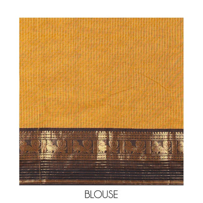 Pothys Mustard Chettinad Cotton Saree with Peacock Zari Border