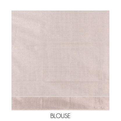 Pothys Off-White Kerala Saree, Sparsely Woven Zari Checks on Its Body, Subtly Sparkled Zari Bavanji Border, Pallu of Zari Checks, and Paired with a Matching Blouse