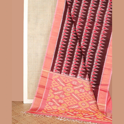 Pothys Maroon Ikkat Cotton Saree with Temple Buttas & Zari Border
