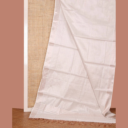 Pothys Off-White Kerala Cotton Saree Woven with Zari Checks All Over Its Body, Zari Bavanji Border, Gleaming Zari Striped Pallu, and Paired with a Matching Blouse