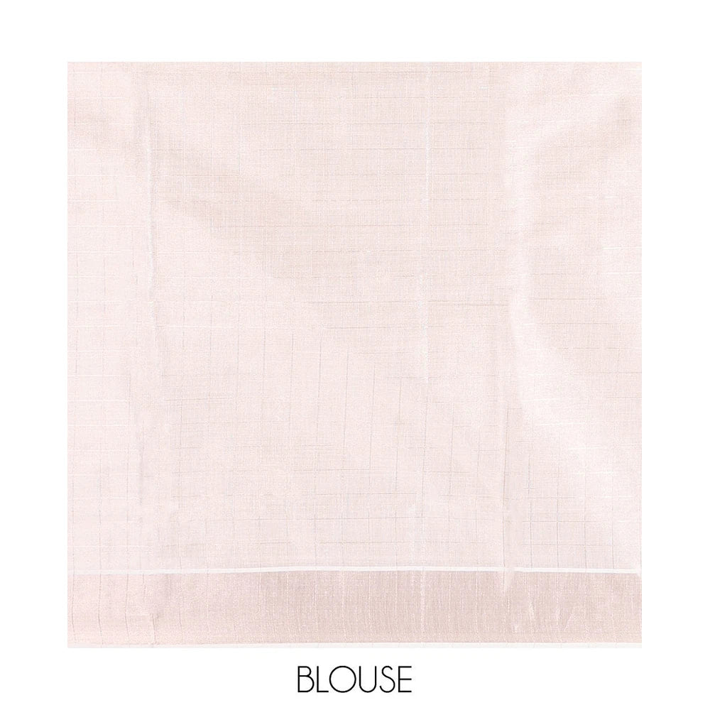 Pothys Off-White Kerala Cotton Saree Woven with Zari Checks All Over Its Body, Zari Bavanji Border, Gleaming Zari Striped Pallu, and Paired with a Matching Blouse