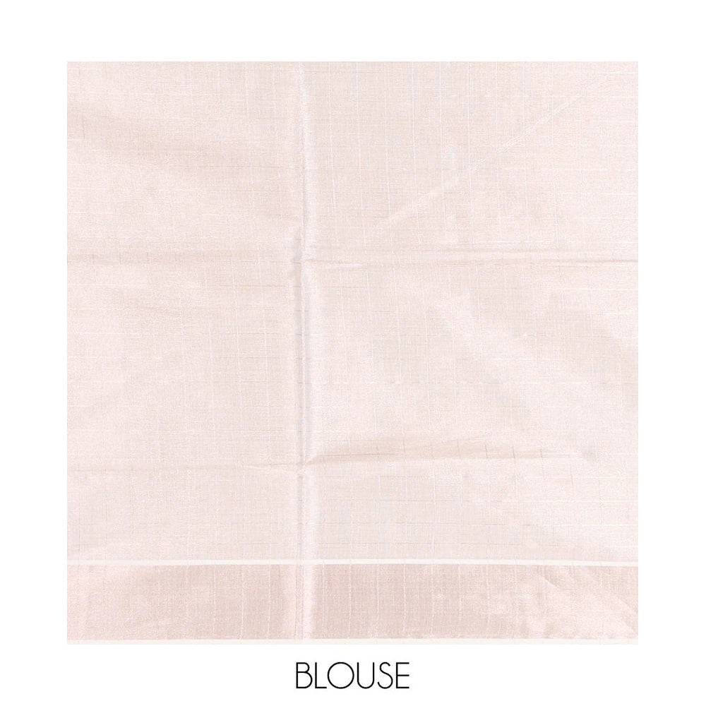 Pothys Off-White Kerala Cotton Saree Subtly Sparkled with Zari Checks All Over Its Body, Zari Bavanji Border, Gleaming Zari Striped Pallu, and Paired with a Matching Blouse