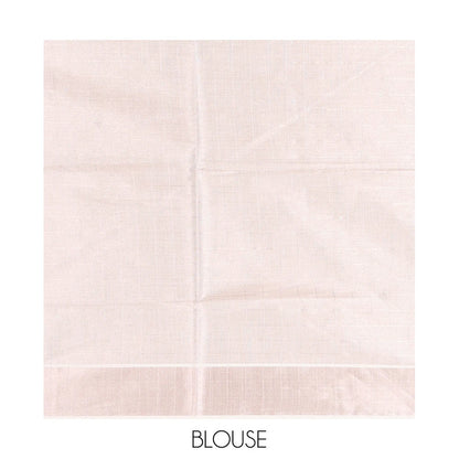 Pothys Off-White Kerala Cotton Saree Subtly Sparkled with Zari Checks All Over Its Body, Zari Bavanji Border, Gleaming Zari Striped Pallu, and Paired with a Matching Blouse