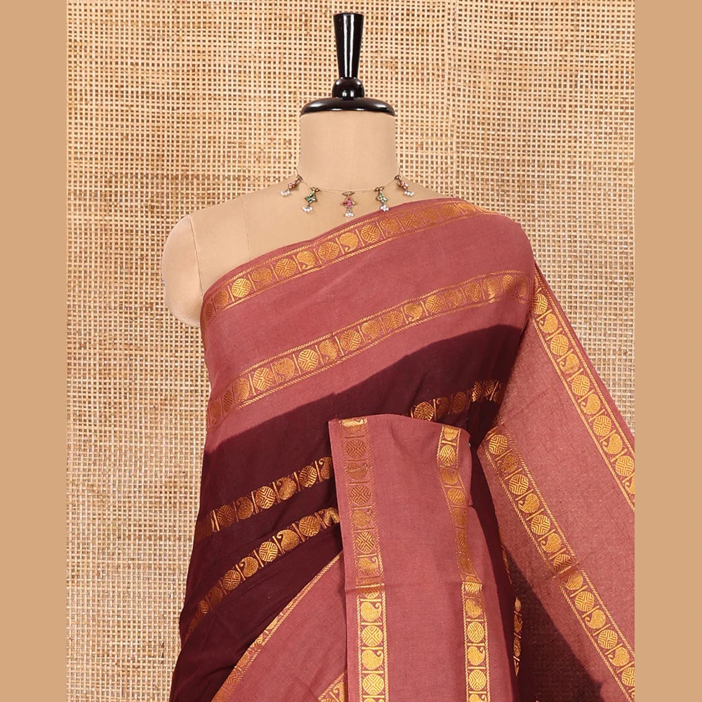 Pothys Maroon Sungudi Cotton Saree with Rettai Pettu Border