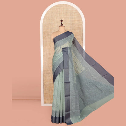 Pothys Pastel Blue Semi-Silk Cotton Saree, Sparsely Woven with Buttas and Geometric Designs All Over Its Body, Complemented by Contrast Border, Sparsely Woven Pallu of Geometric Designs, and Paired with a Matching Blouse