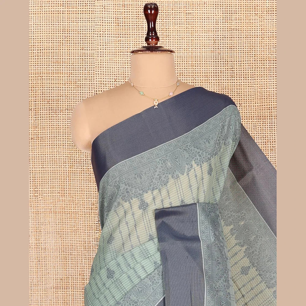 Pothys Pastel Blue Semi-Silk Cotton Saree with Geometric Buttas