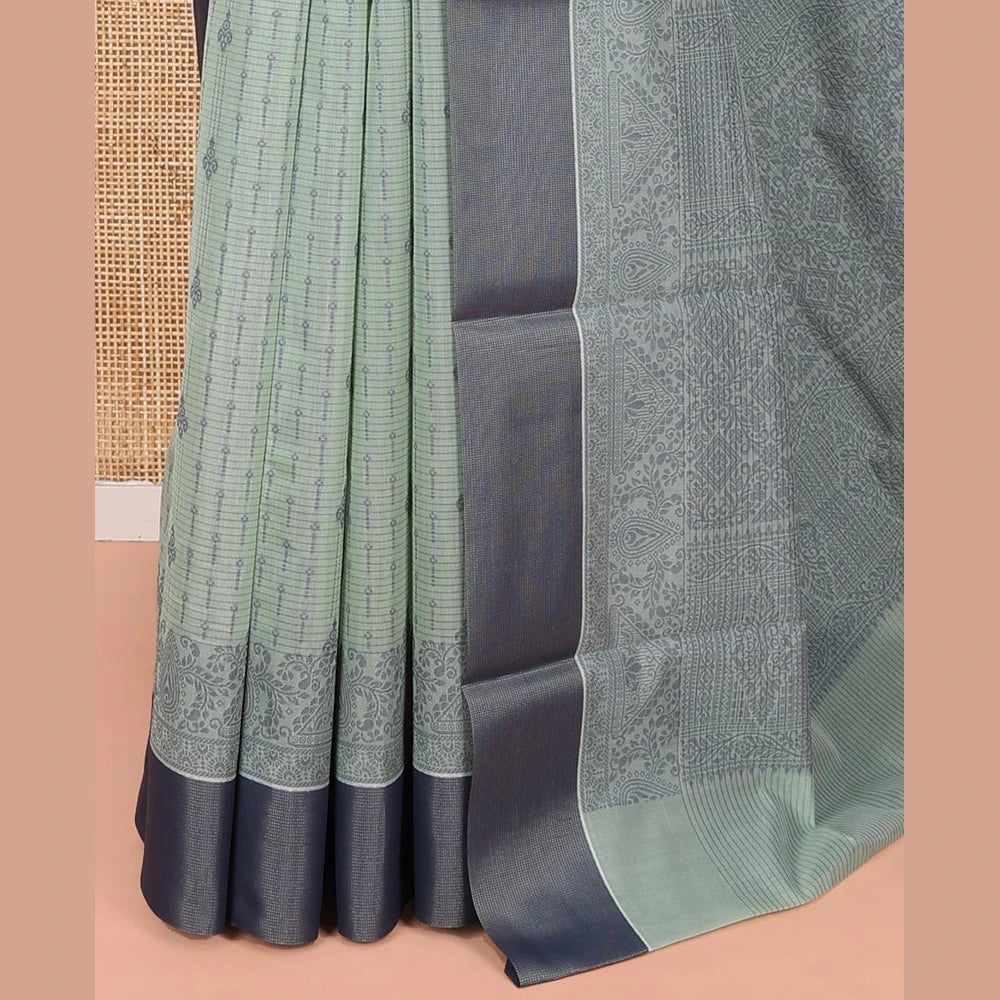 Pothys Pastel Blue Semi-Silk Cotton Saree with Geometric Buttas