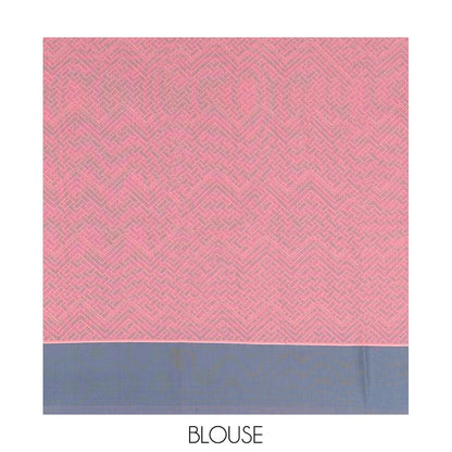 Pothys Peach Semi-Silk Cotton Saree, Sparsely Woven with Buttas All Over Its Body, Complemented by Contrast Border, Sparsely Woven Pallu of Geometric Designs, and Paired with a Matching Blouse
