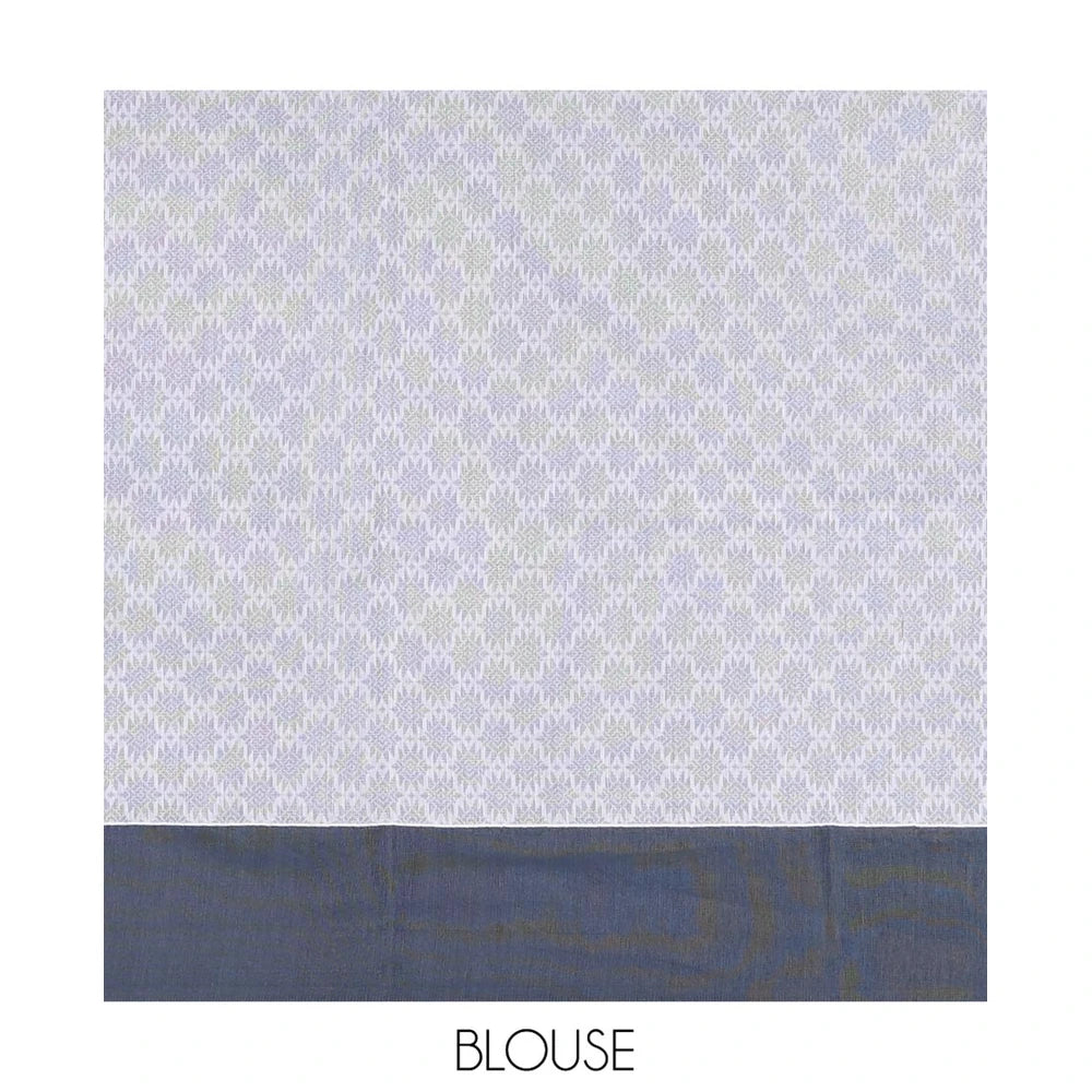 Pothys Grey Semi-Silk Cotton Saree, Sparsely Woven with Buttas and Geometric Designs All Over Its Body, Complemented by Contrast Border, Sparsely Woven Pallu of Geometric Designs, and Paired with a Matching Blouse