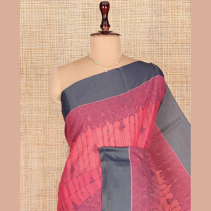 Pothys Red Semi-Silk Cotton Saree with Geometric Designs