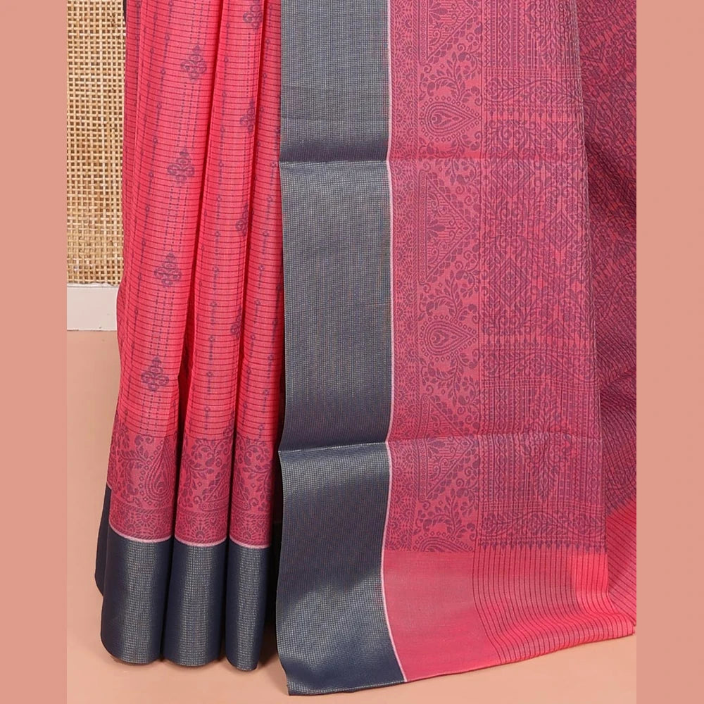 Pothys Red Semi-Silk Cotton Saree with Geometric Designs