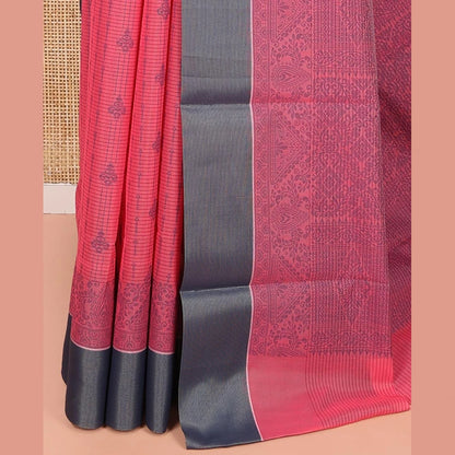 Pothys Red Semi-Silk Cotton Saree with Geometric Designs