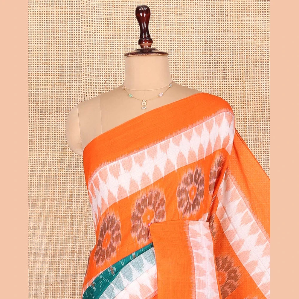 Pothys Green Odisha Cotton Saree with Floral Temple Border