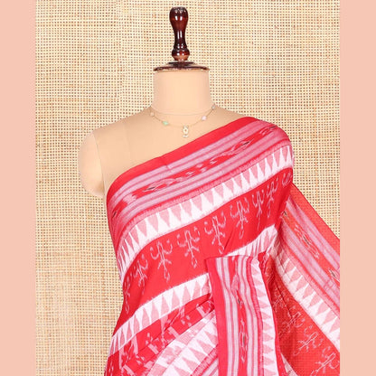 Pothys Pink Odisha Cotton Saree, Adorned with Butta Enclosed Checks and Temple Designs All Over the Body, Subtly Woven Border, Pallu Depicts Geometric Patterns, and Has No Blouse