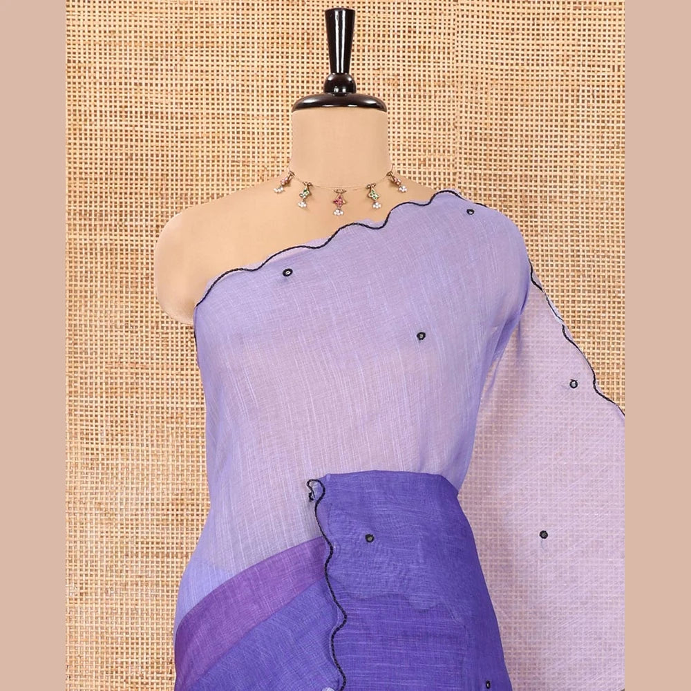 Pothys Lavender-Violet Ombre Linen Cotton Saree with Mirror Work
