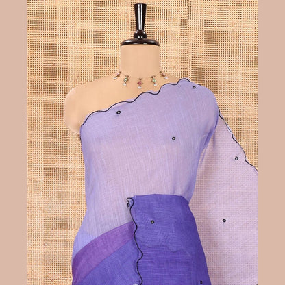 Pothys Lavender-Violet Ombre Linen Cotton Saree with Mirror Work