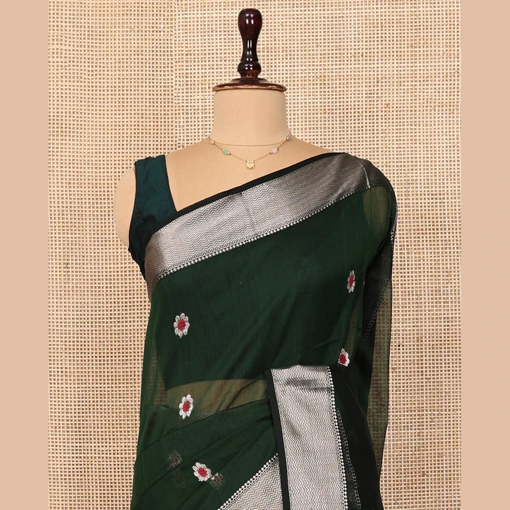 Pothys Green Maheshwari Cotton Saree with Meena Buttas