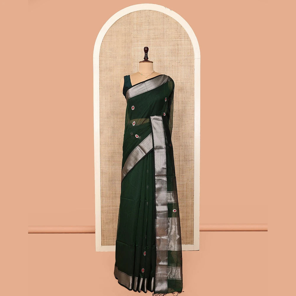 Pothys Green Maheshwari Cotton Saree with Meena Buttas