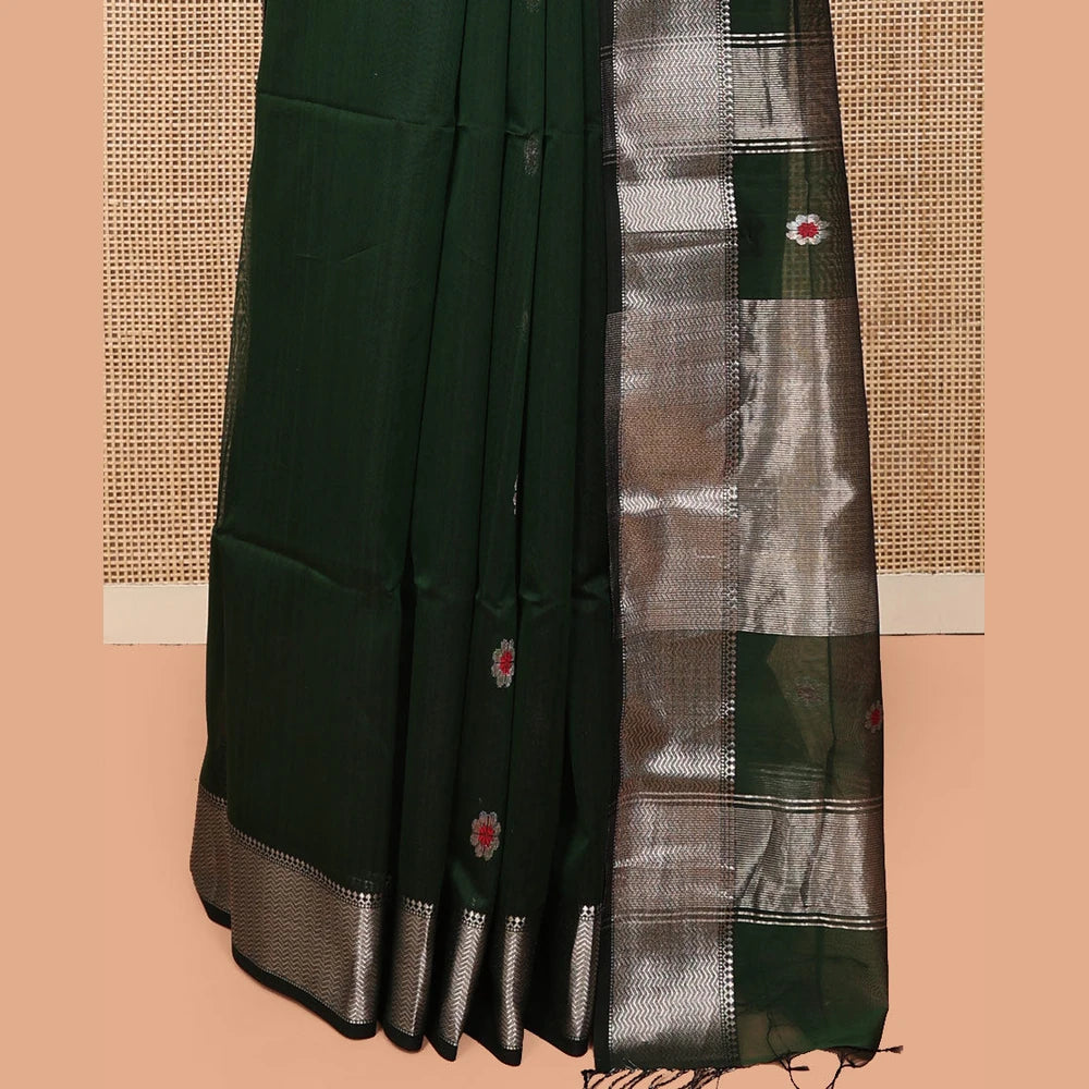 Pothys Green Maheshwari Cotton Saree with Meena Buttas