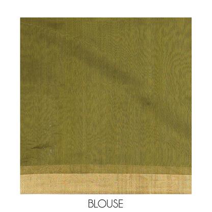 Pothys Green Maheshwari Cotton Saree with Zari Border & Matching Blouse