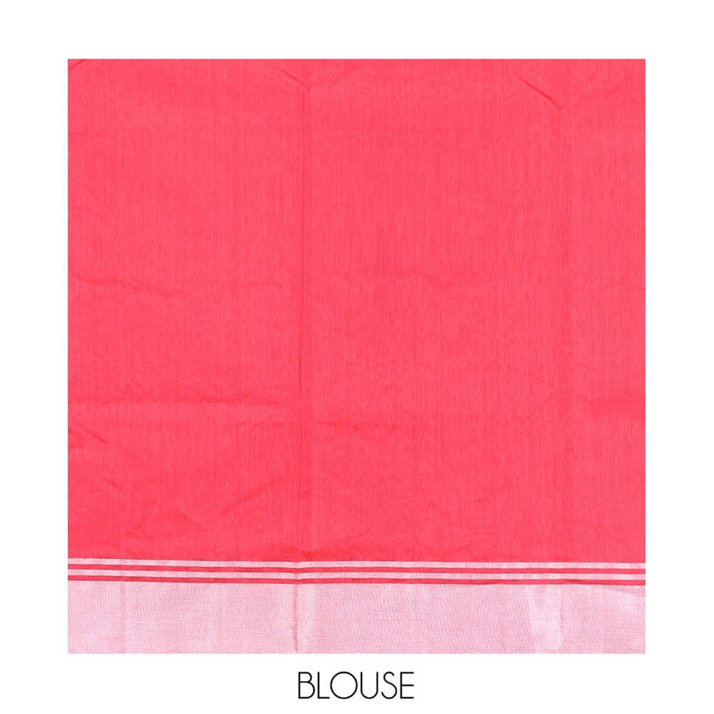 Pothys Red Chanderi Cotton Saree, Embellished with Floral Zari Buttas All Over Its Body, Highlighted by a Bavanji Border, Pallu Steeped with Zari Stripes, and Paired with a Matching Blouse