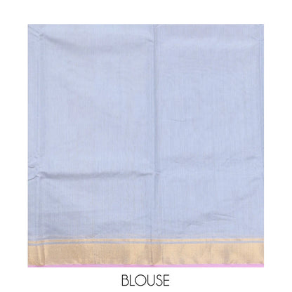 Pothys Grey Chanderi Cotton Saree, Decorated with Zari Buttas All Over Its Body, Highlighted by a Zari Border, Pallu of Zari Stripes and Floral Buttas, and Paired with a Matching Blouse