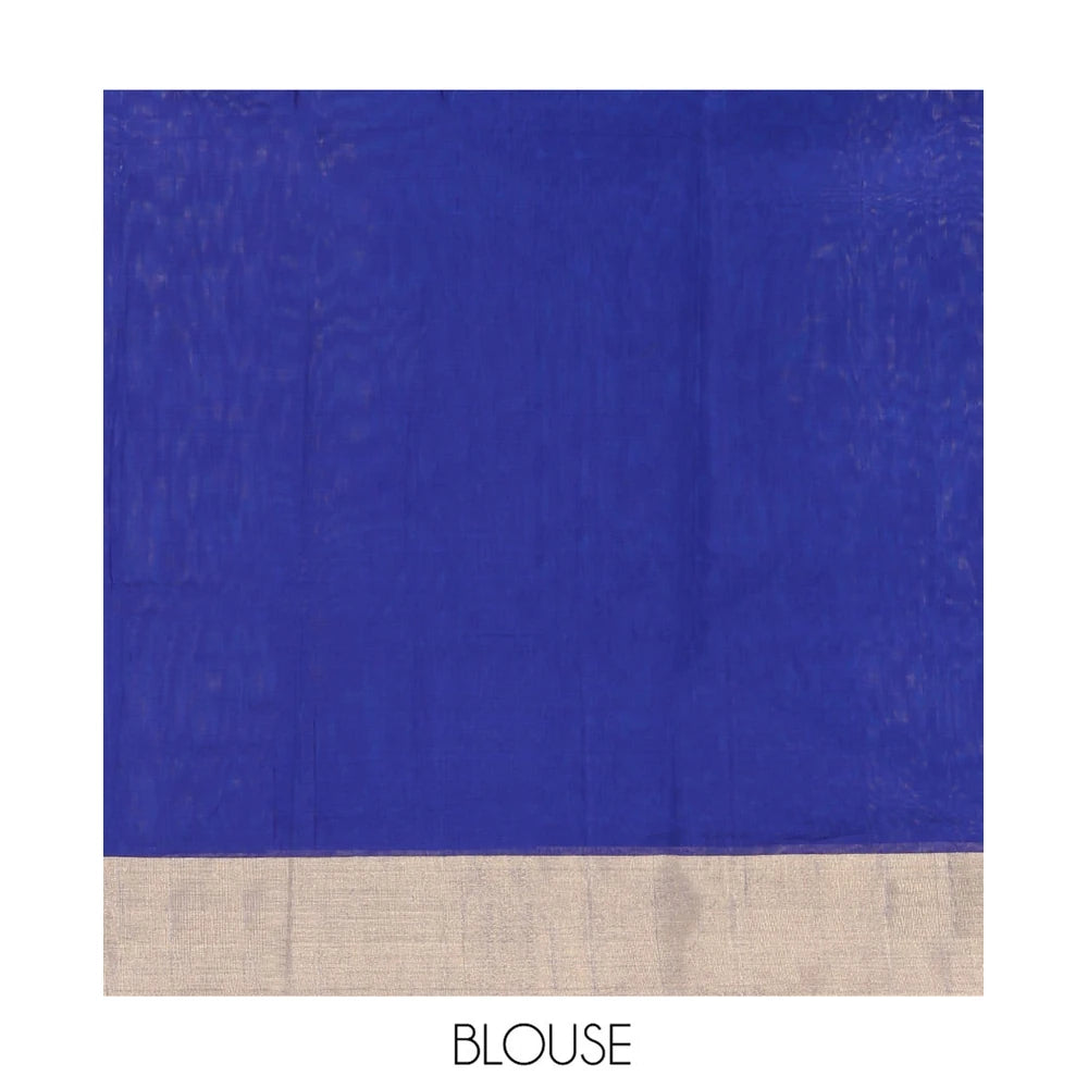 Pothys Blue Chanderi Cotton Saree with Bavanji Border & Floral Pallu