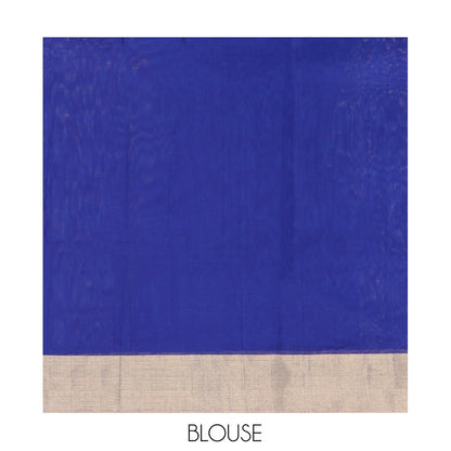Pothys Blue Chanderi Cotton Saree with Bavanji Border & Floral Pallu