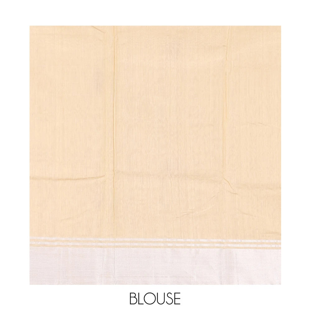 Pothys Sandal Chanderi Cotton Saree, Woven with Floral Buttas All Over Its Body, Highlighted by a Bavanji Border, Pallu Steeped with Zari Stripes, and Paired with a Matching Blouse