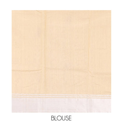 Pothys Sandal Chanderi Cotton Saree, Woven with Floral Buttas All Over Its Body, Highlighted by a Bavanji Border, Pallu Steeped with Zari Stripes, and Paired with a Matching Blouse