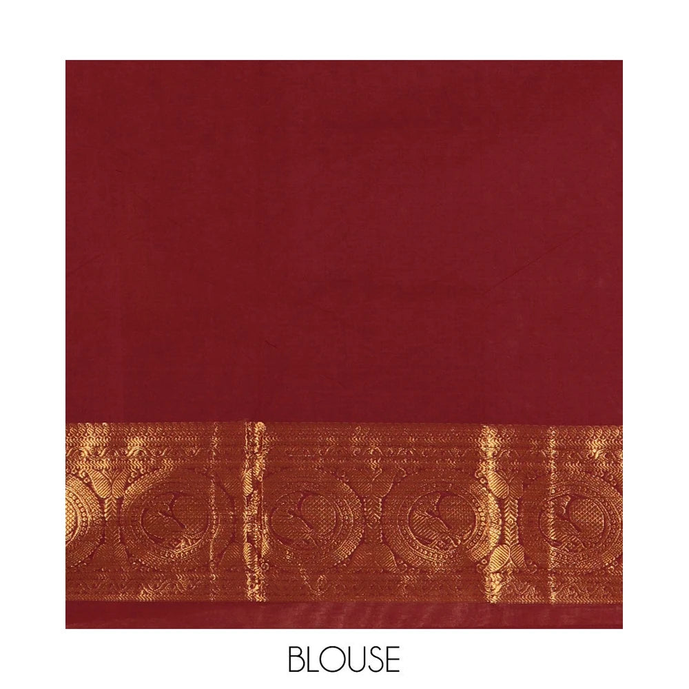 Pothys Coffee Brown Chettinad Cotton Saree with Zari Border