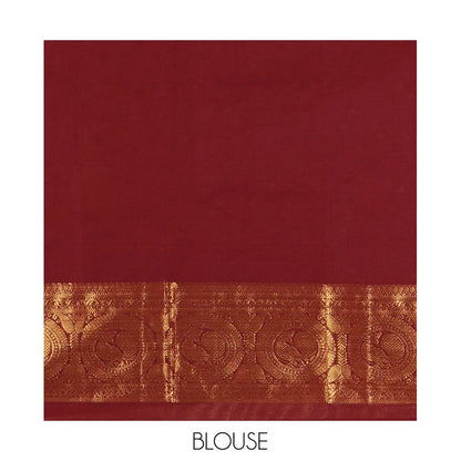 Pothys Coffee Brown Chettinad Cotton Saree with Zari Border
